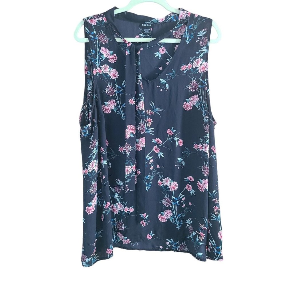 Torrid Size 2 (18-20) Floral Print Georgette Tie Neck Blouse Top GORGEOUS WT013